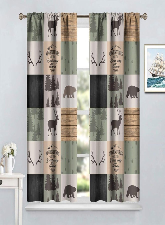 YCness Bear Deer Curtains for Living Room, Rustic Cabin Retro Window Treatments for Bedroom, Wildlife Woodland Animal Elk Moose Lodge Buffalo Plaid Drapes 2 Panel Sets,42x45 Inch - Image 5